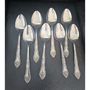 Rogers Dream Rose Tablespoons Stainless Korea Set of 8 Soup Serving Bud Vtg 7"